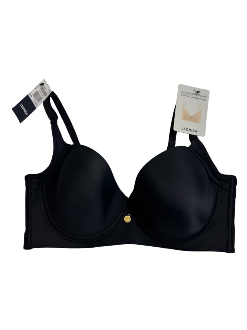 Leonisa NEW Back Smoothing Bra 38B Black Full Coverage Padded Underwire 011970